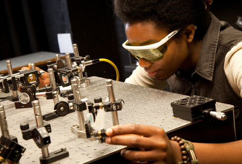 A student working on equipment