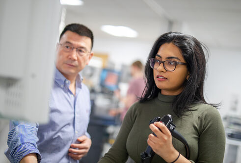 a student working with equipment