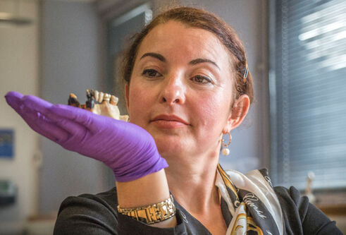 Dr Scheila Mânica holding teeth