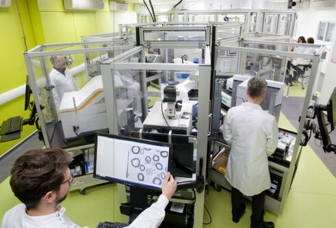 Researchers in lab