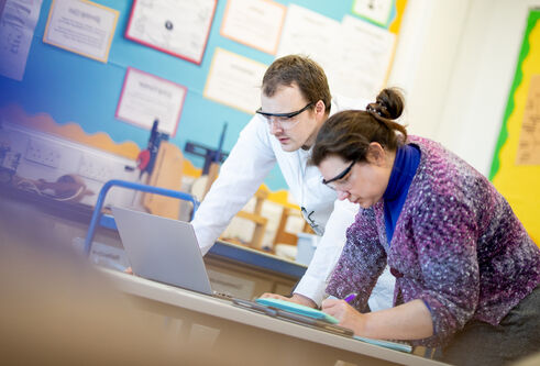 two students working