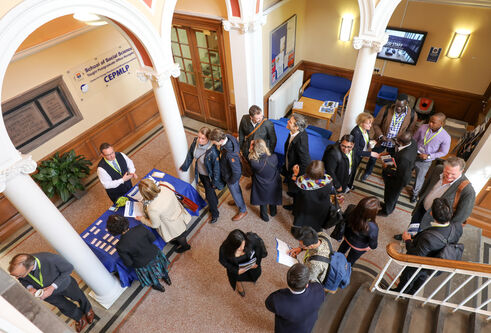 looking down on attendees at the mining conference in the CEPMLP building