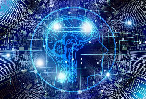 Abstract image of information array around human head