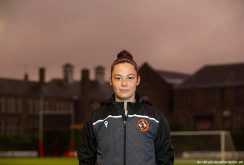 student haley kern posing in Dundee United football kit