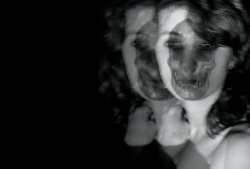 a distorted photo of a woman