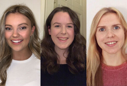 three portraits side by side of female students