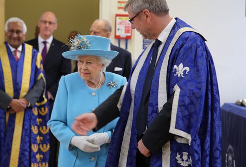 Queen Elizabeth II visits the Leverhulme Research Centre for Forensic Science, with Professor Sir Pete Downes