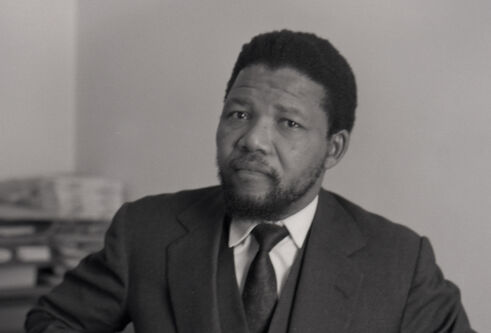 Black and white image of Nelson Mandela