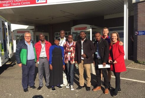 Barry and a group of people outside of the accident and emergency department of Ninewells hopsital.