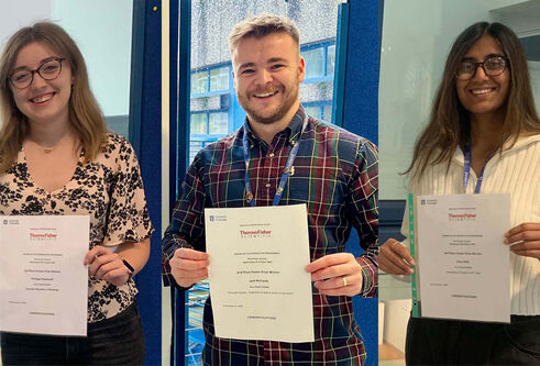 Third year poster prize winners 2022 - left to right Phillippa, Josh, Hajra