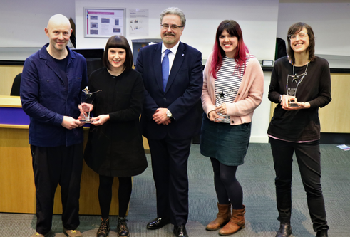 Winners of the 2023 Stephen Fry Awards with Principal Prof Iain Gillespie