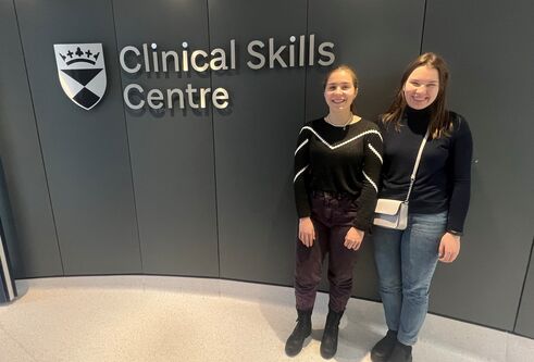 Photograph of Victoriia and Olesia in the University of Dundee Clinical Skills Centre