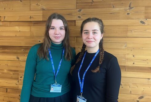 Photograph of visiting medical students Olesia and Viktoriia