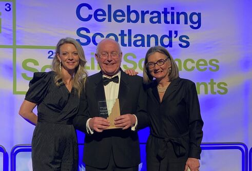 Dr Allison Beattie, Prof Sir Philip Cohen and Anne Muir at awards ceremony