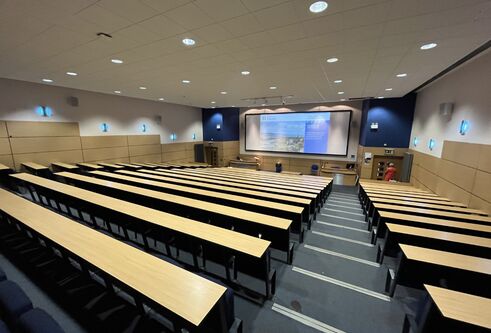 Tower D'Arcy Thompson Lecture Theatre a view from the top row showing the seating and large screen at the front