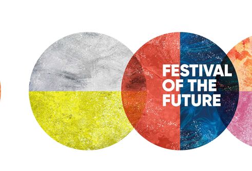 Festival of the Future background image, consisting of circular block print colours.
