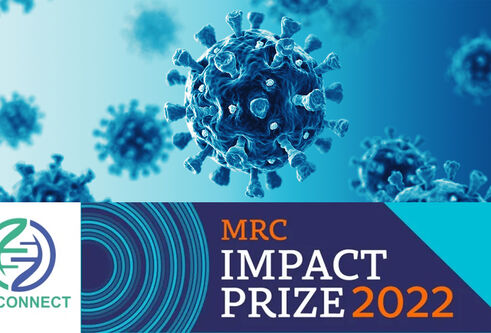 Image of a covid cell with the text MRC Impact Prize 2022