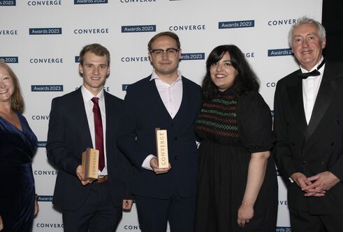 Ryan Anderson and Ricardo Moreno Ballestero pose with their awards at the Converge Awards