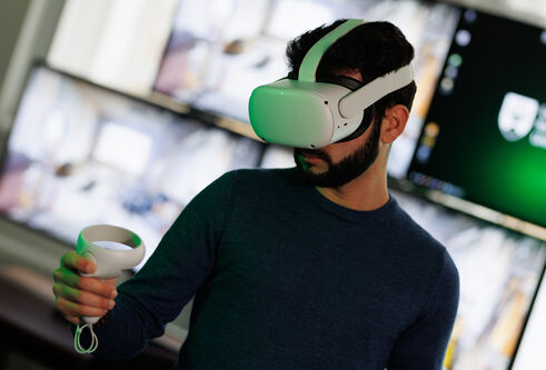 A person wearing a VR headset