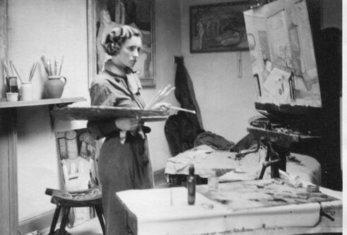 Wilhelmina Barns-Graham painting in her Edinburgh studio in 1937