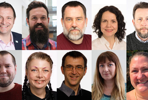 A montage of 10 people smiling