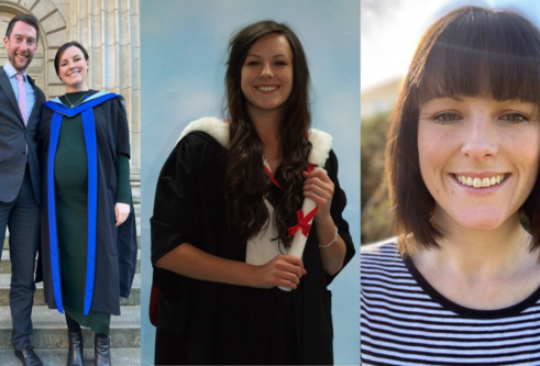 A collage of three images, two of Joanne Kerins at graduations and the third a portrait.