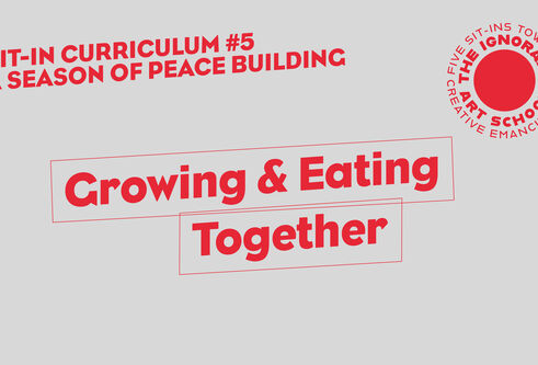 Title slide in red and grey reads Growing & Eating Together - stretched diagonally across the screen in an irregular box