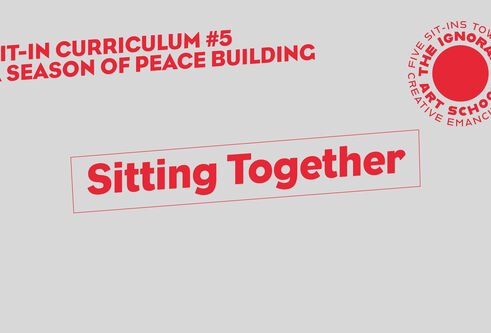 Title slide in red and grey reads Sitting Together - stretched diagonally across the screen in an irregular box