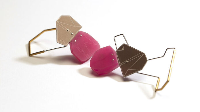 pink, black and grey earrings