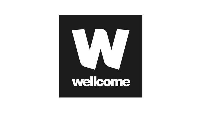 Black background with a large letter W, in white Wellcome is spelled out underneath it.