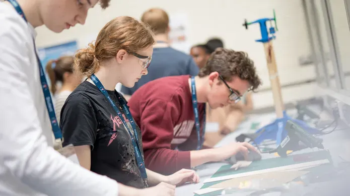 engineering students working in lab