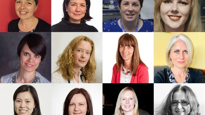 Three rows of photos of women from different age groups
