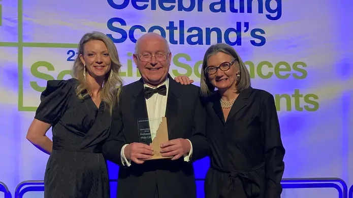 Dr Allison Beattie, Prof Sir Philip Cohen and Anne Muir at awards ceremony