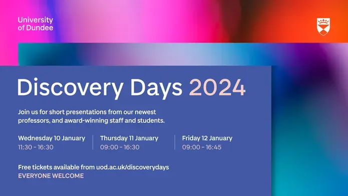 A pink blue and red background with soft colourful circles. Text on the image reads "Discovery Days 2024"