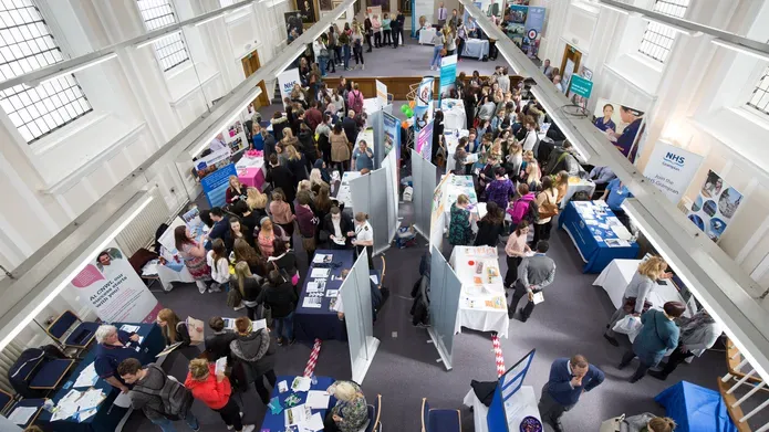 An aerial view of a Nursing Recruitment Fair at the University of Dundee