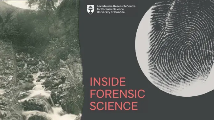 The Inside Forensic Science podcast logo on the right with an old photo of Gardenholme Linn, Moffat on the left.