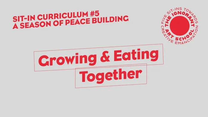 Title slide in red and grey reads Growing & Eating Together - stretched diagonally across the screen in an irregular box