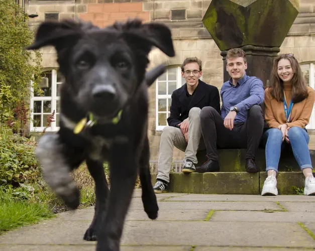Students with Jin the Dog
