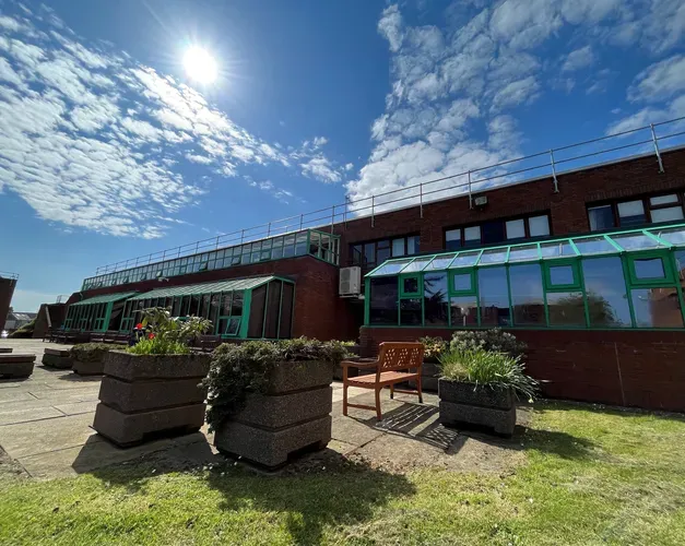 Kirkcaldy campus courtyard on a sunny day