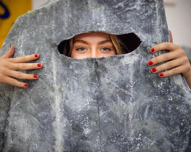 woman's eyes showing out of rock costume