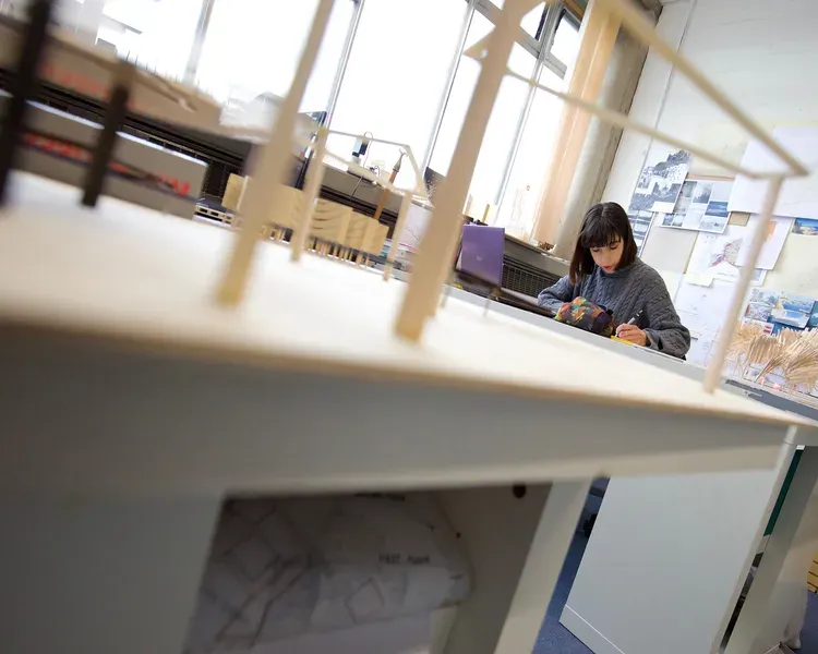 Student working in a design studio