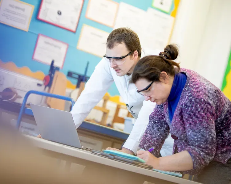 two students working
