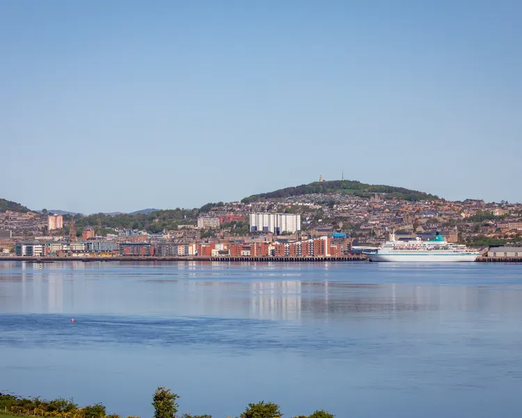 view of Dundee looking over the river Tay on a sunny day