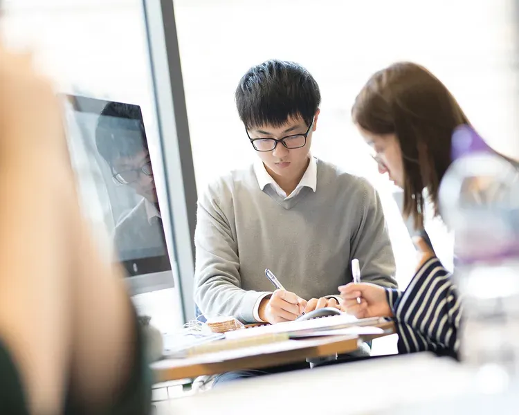 Student studying in library