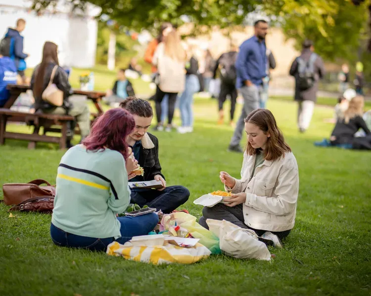 Students on campus green