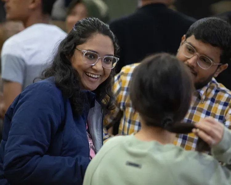 group of students chatting together