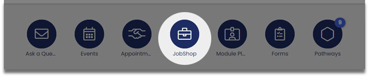 Careers portal options menu with Jobshop highlighted