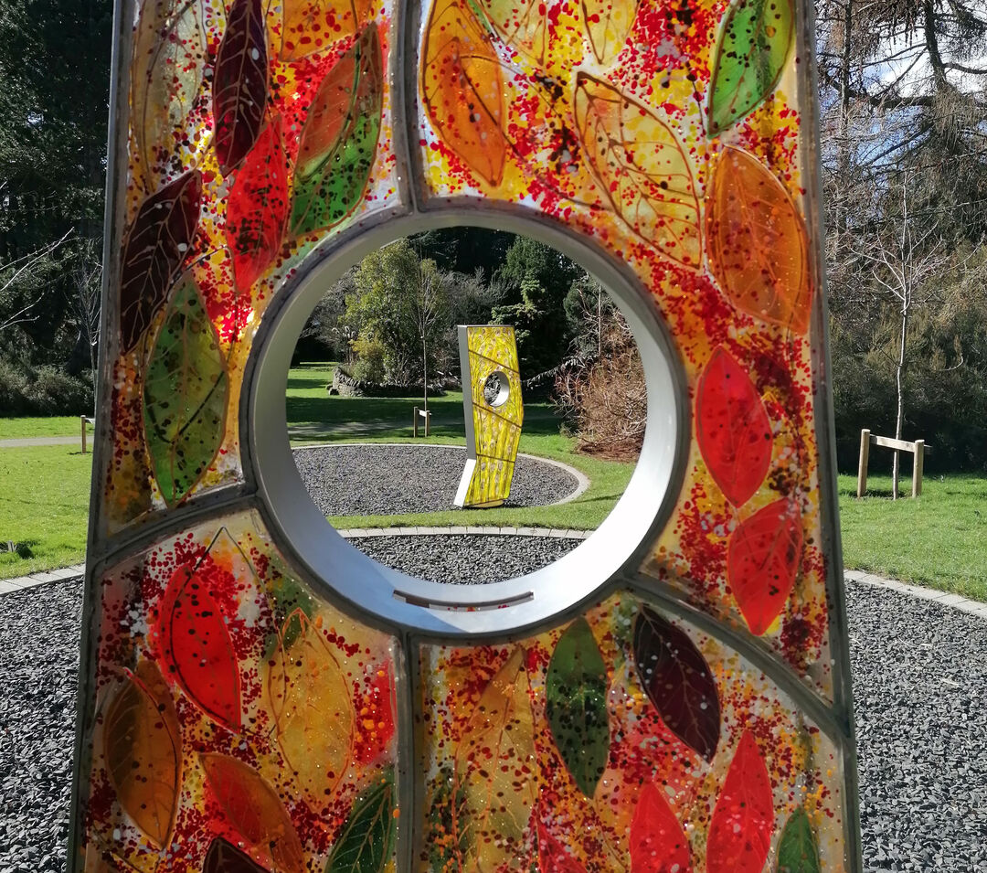 Decorative sculpture made from colourful leaves
