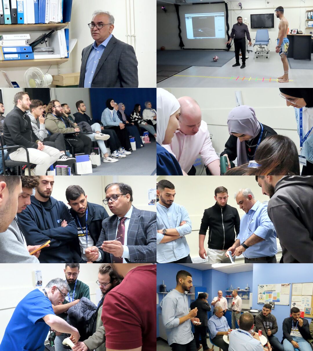 A panel of 8 images showing students and professors interacting throughout the day of activities.