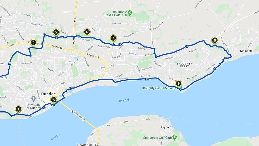 Map showing bike routes in Dundee